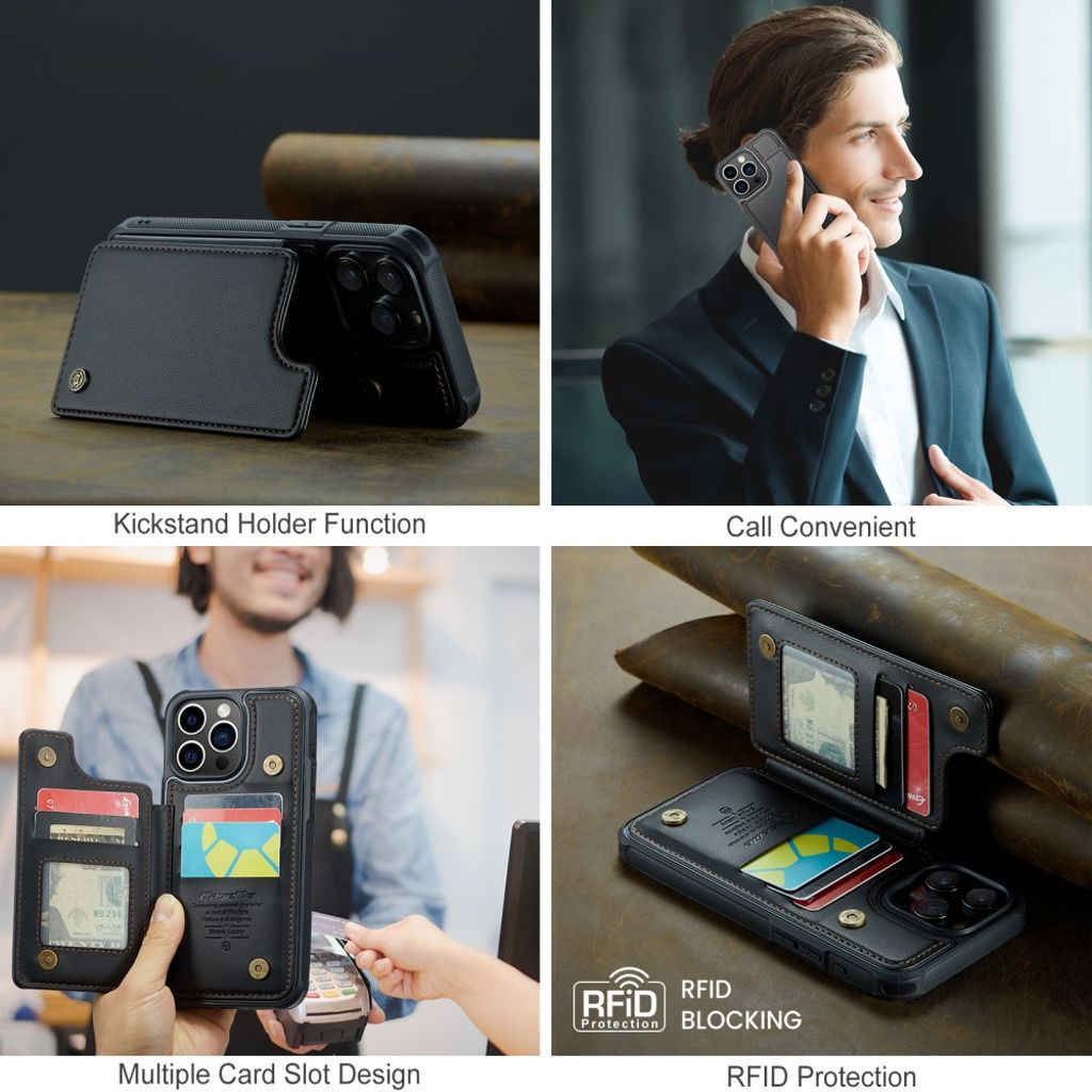 CASEME C22 Plånboksskal med RFID-funktion för iPhone 16 Pro Max – Svart