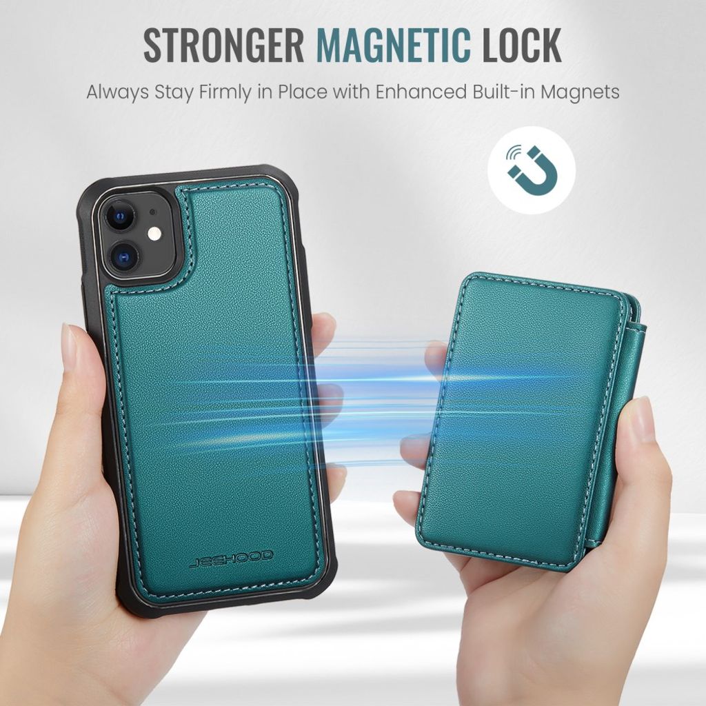 JEEHOOD iPhone 11 Kuori Irrotettava Magneettinen Kortin Haltija – Syaani