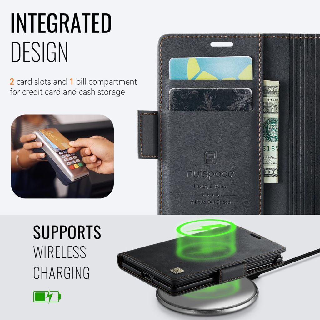 AUTSPACE Samsung Galaxy Z Fold8 Lompakkokotelo PU-nahka RFID-suojattu - Musta