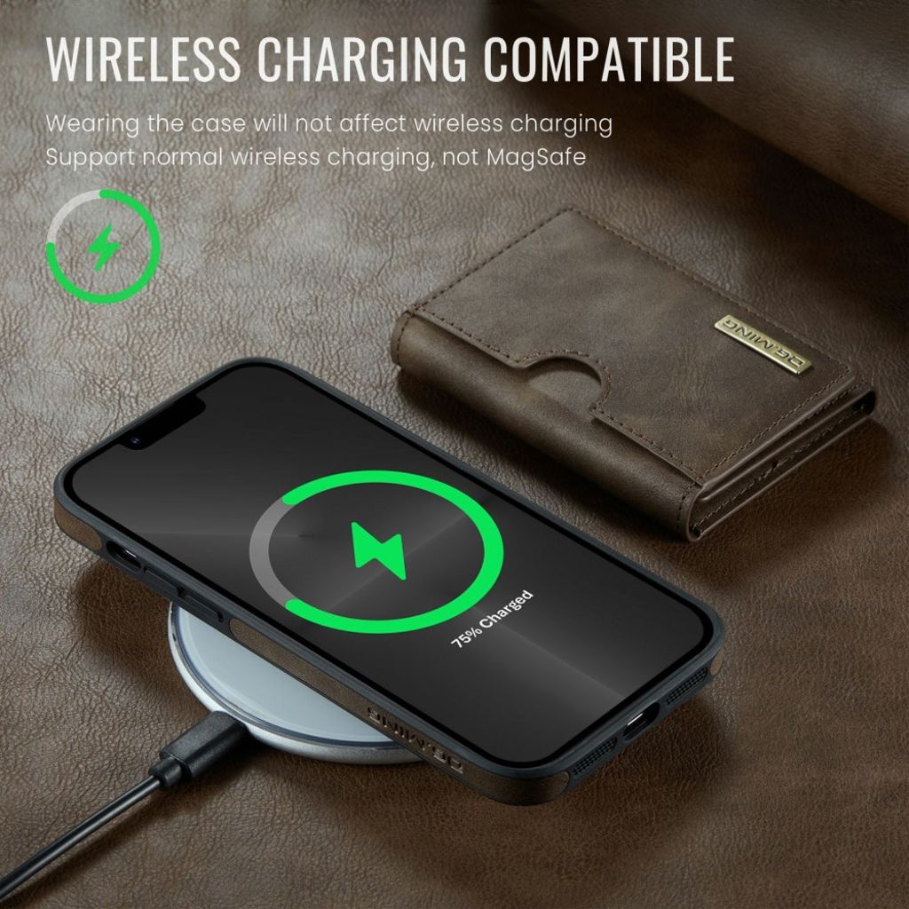 DG.MING M6 iPhone 13 Pro Lompakkokuori Irrotettava Magneetti - Kahvi