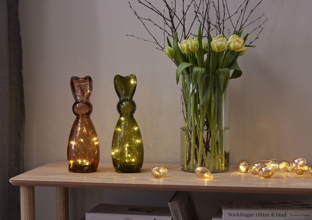 Batteridrevet grøn glasdekoration Harry Green kanin 25 cm LED