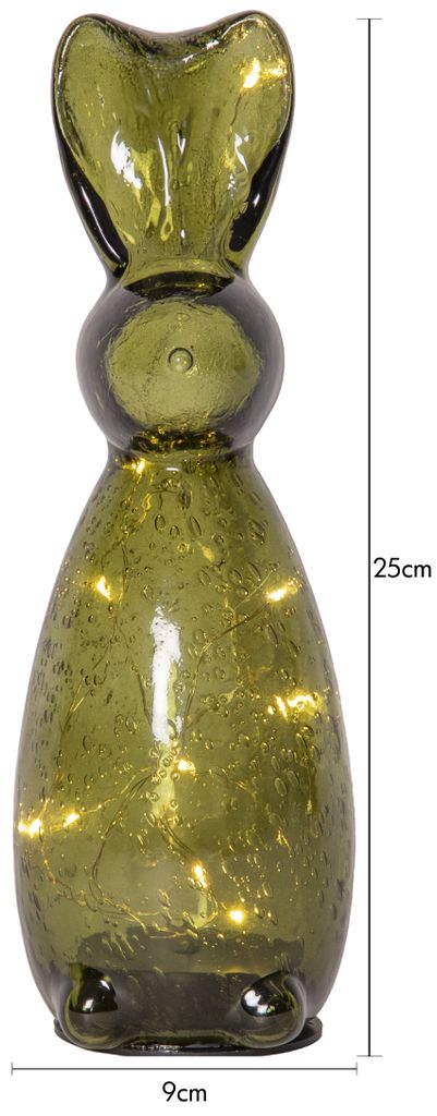Batteridrevet grøn glasdekoration Harry Green kanin 25 cm LED