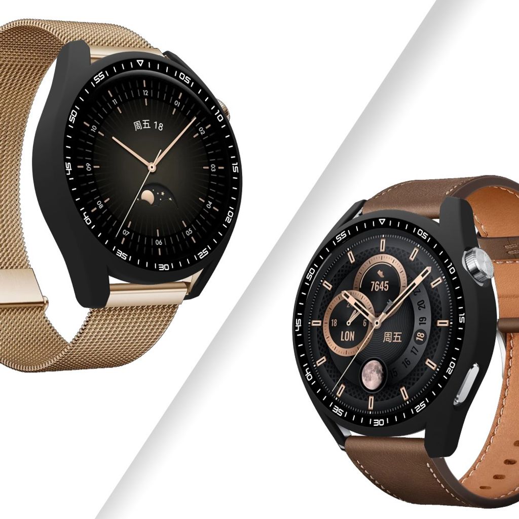Huawei Watch GT 3 46 mm:n suojakuori karkaistulla lasisella näytönsuojalla – musta