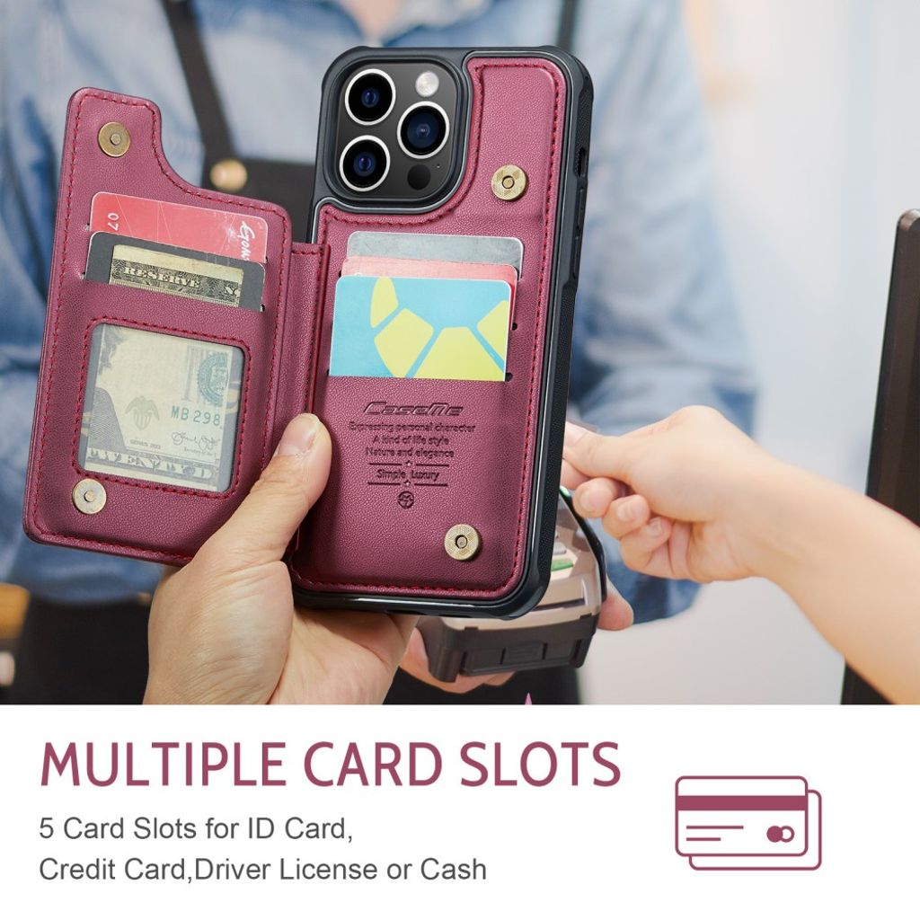 CASEME C22 iPhone 14 Pro Max Wallet Case RFID Blocking - Red