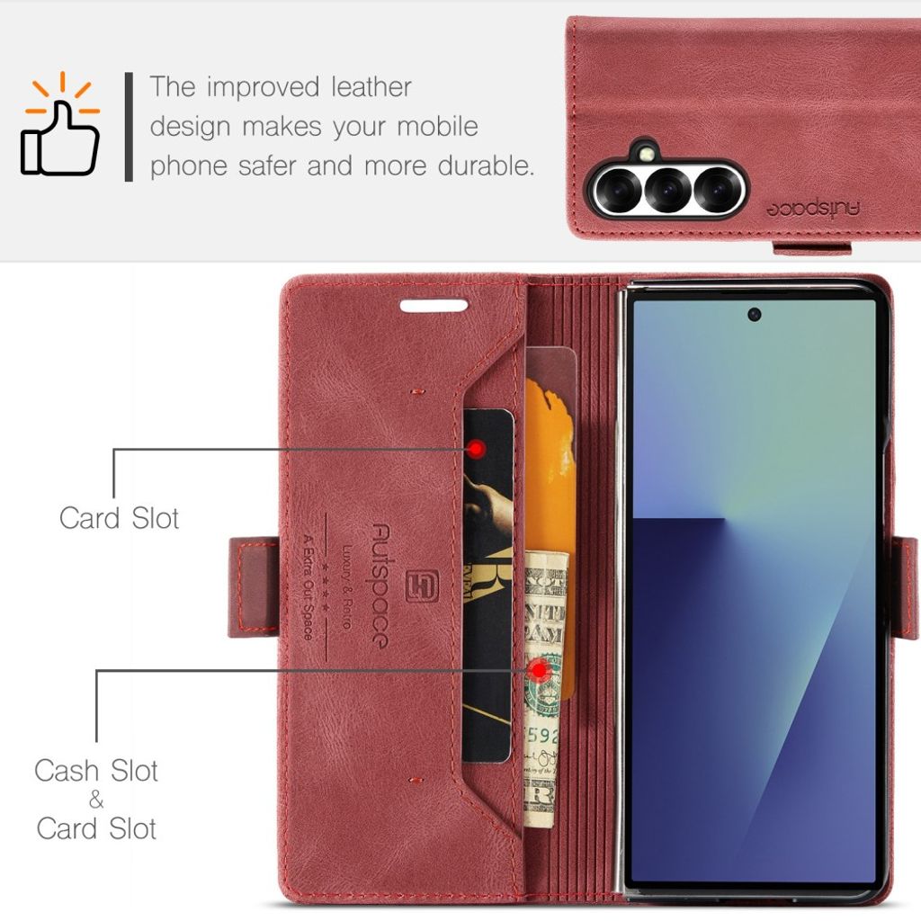 AUTSPACE Samsung Galaxy Z Fold8 Ultra Flip Cover med RFID blokering - Rød