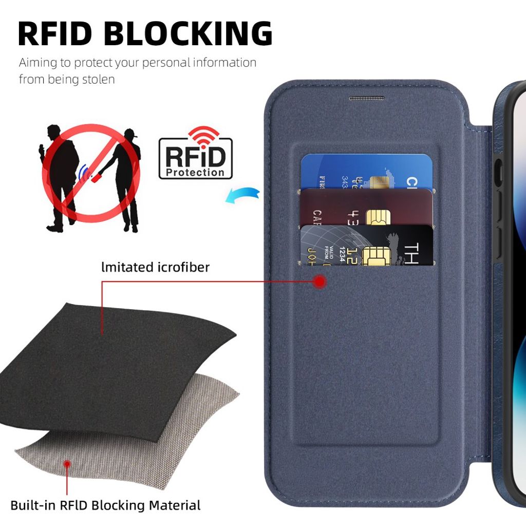 iPhone 14 Pro Plånboksfodral MagSafe-kompatibel Korthållare RFID - Mörkblå