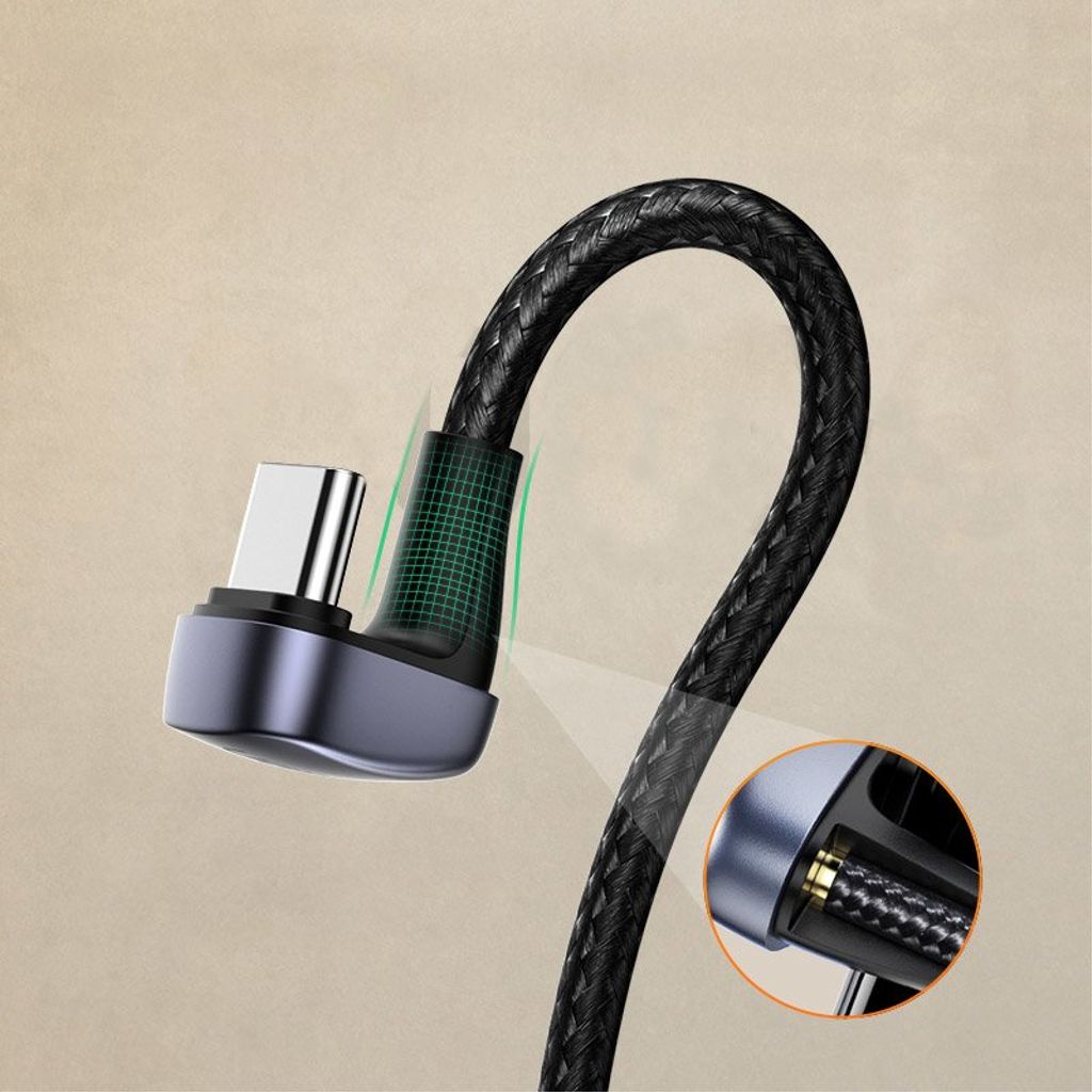 Ugreen nylon vinklet USB til USB-C kabel 1 m – grå