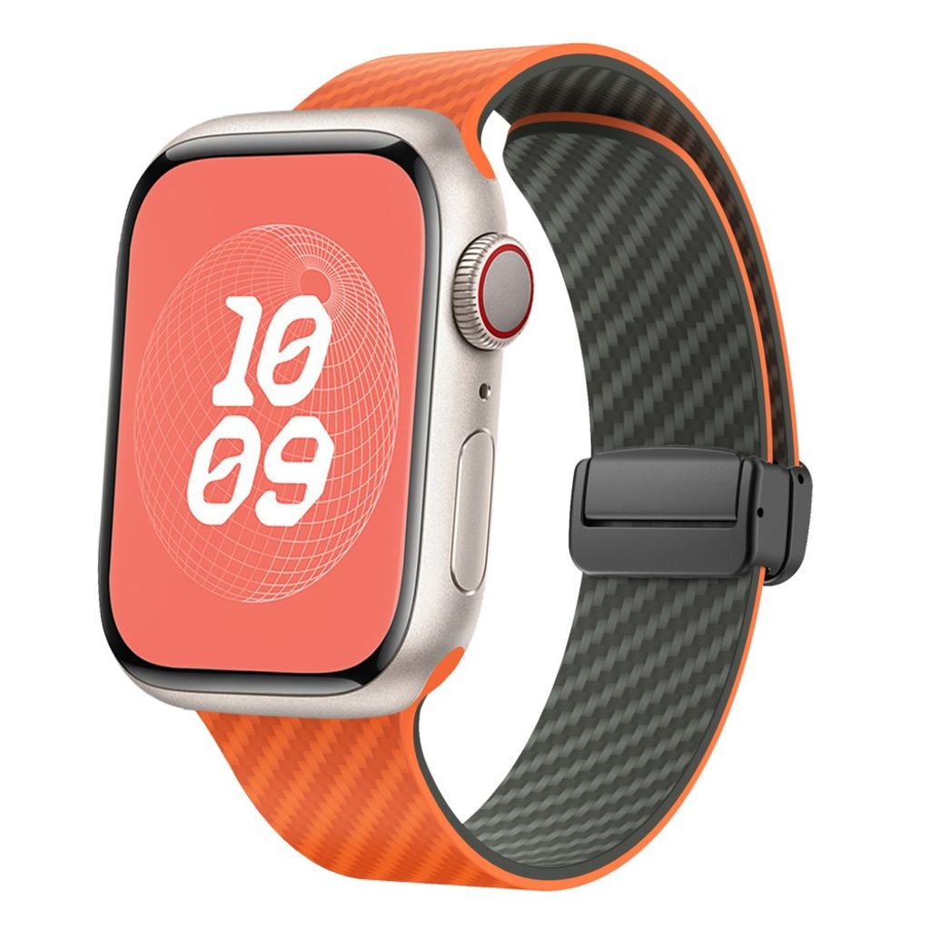 Apple Watch 42 / 41/ 40 / 38mm Klockarmband kolfibertextur - Orange/Grön