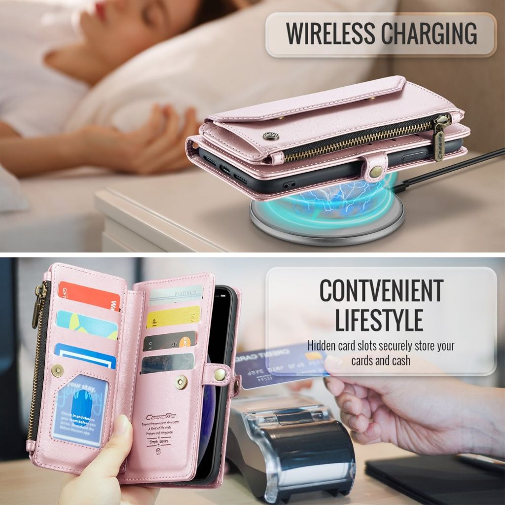 iPhone XS Max CaseMe C36 Pungetui RFID-blokerende - Lyserød