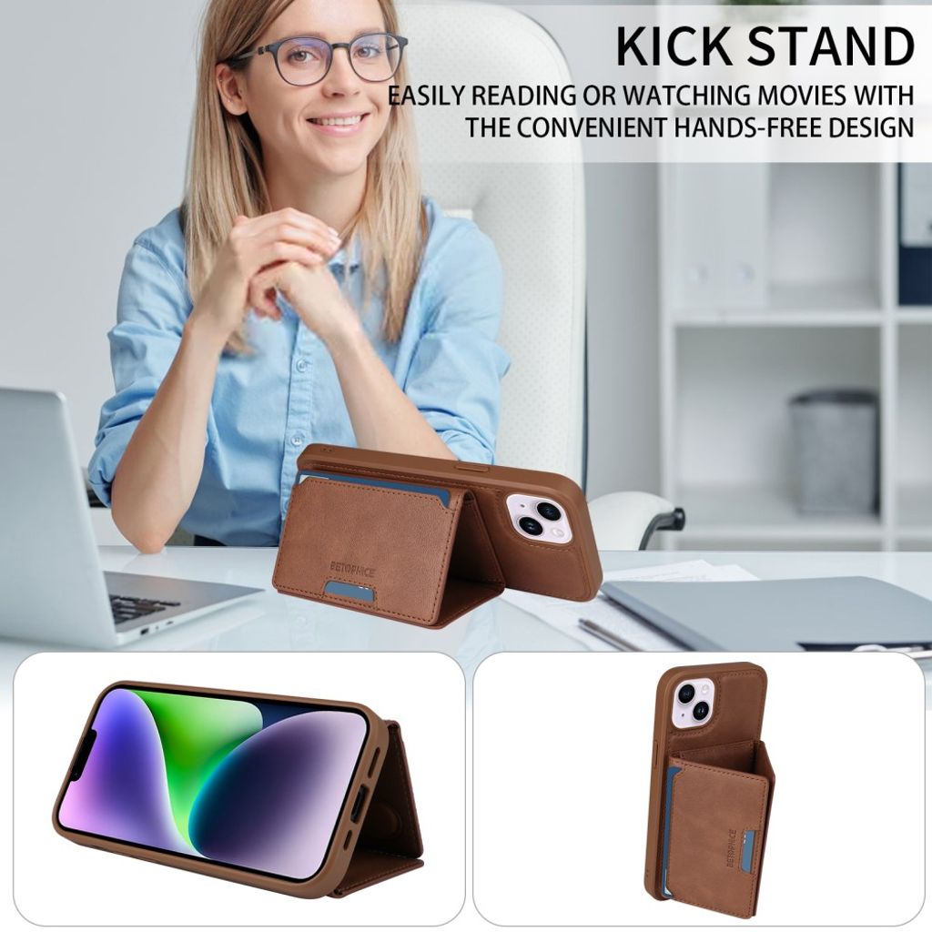 BETOPNICE iPhone 14 Plus MagSafe Deksel Lommebok - Brun