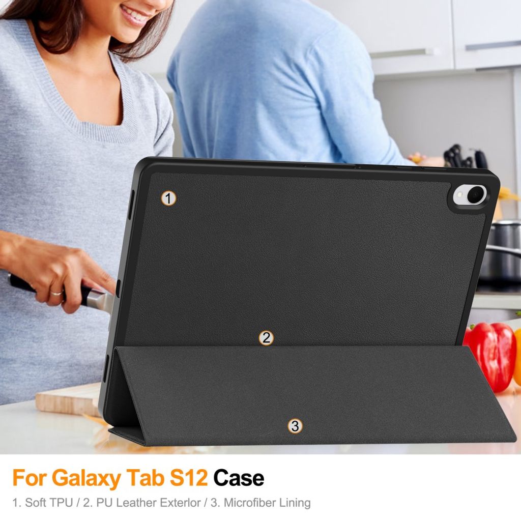 Samsung Galaxy Tab S12 Plus Fodral med stativ och pennfack - Svart