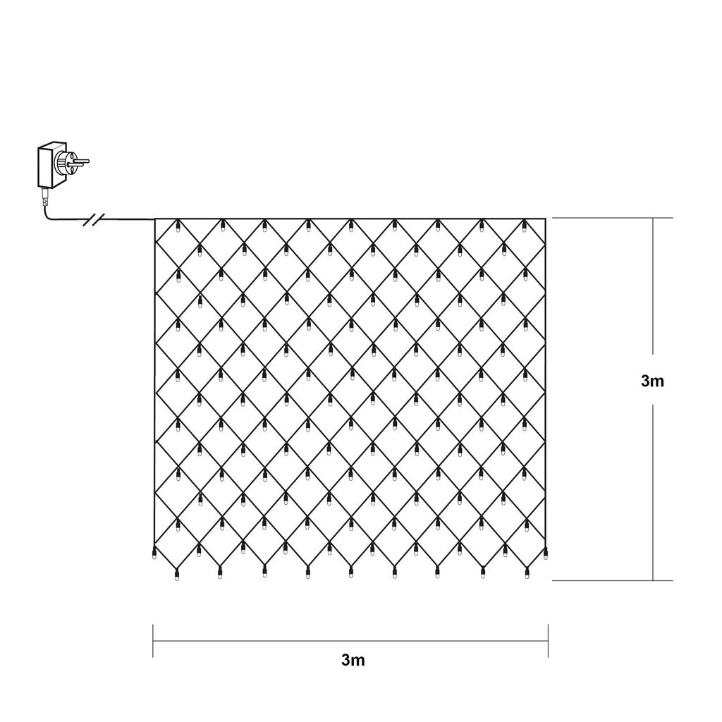 Lysgitter Golden Warm White - 3 x 3m, 200 LED'er