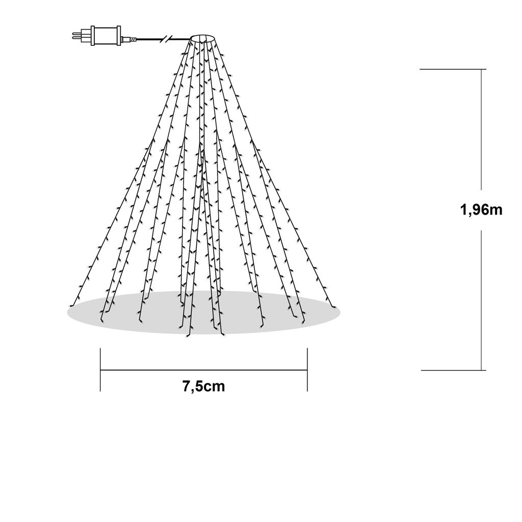 Juletræskæde Crispy Ice White 200cm, 360 LED med ring