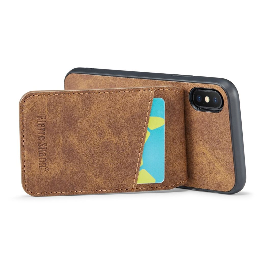 FIERRE SHANN iPhone XS Max Pungcover med Stativ og Kortholder – Brun
