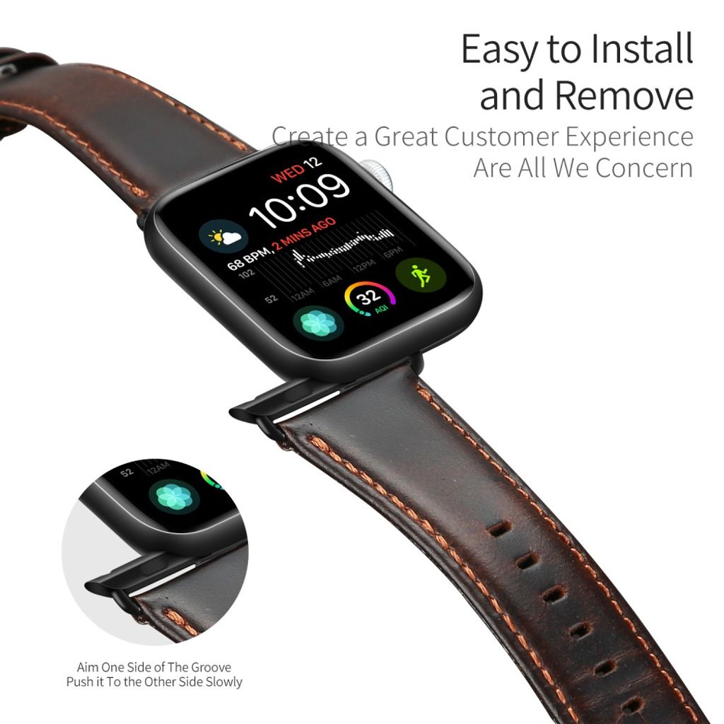 DUX DUCIS Apple Watch 42/44/46/49 mm skinnrem – mørkebrun