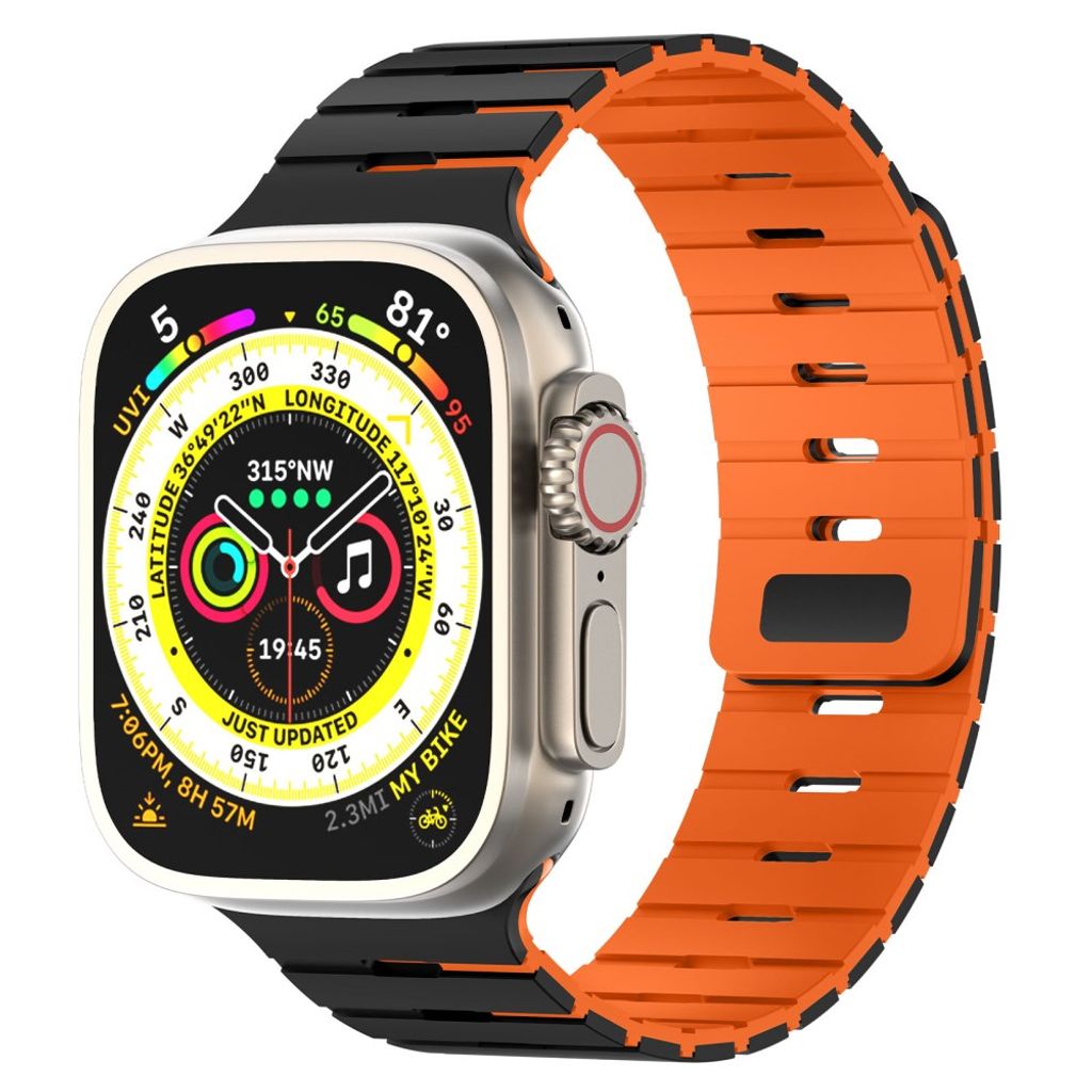 Apple Watch 49/46/44/42mm Tvåfärgat Klockarmband Silikon - Svart/Orange