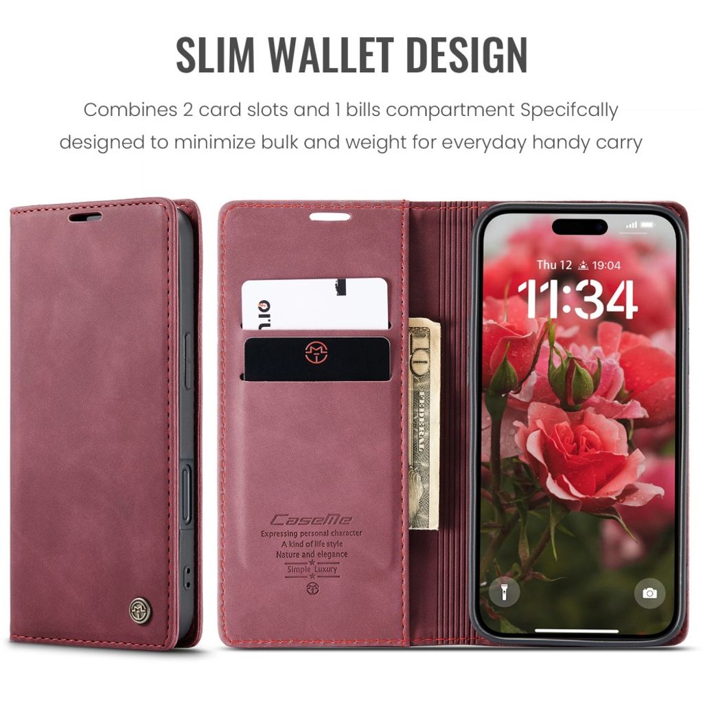 CASEME iPhone 17 Plånboksfodral med Kortfack - Röd