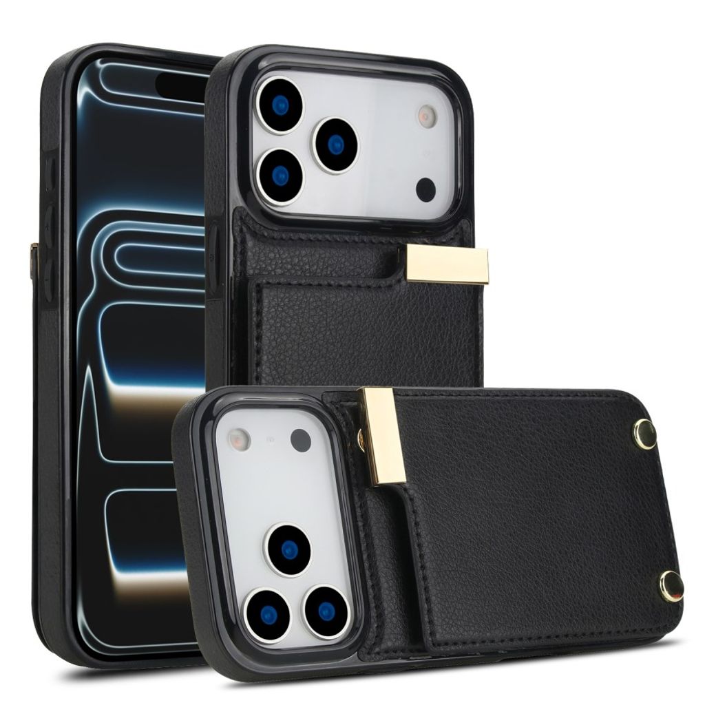 iPhone 18 Pro/17 Pro Cover TPU + PU Læder Kortholder – Sort