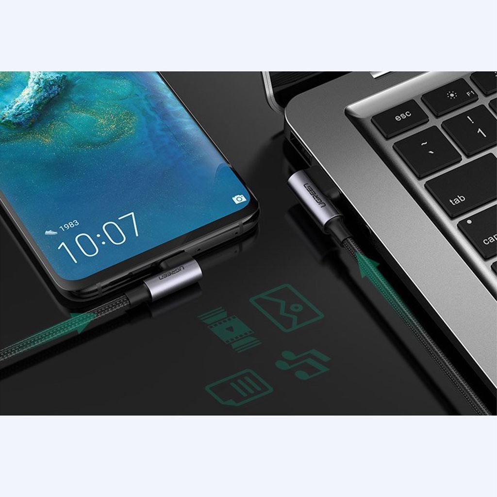 Ugreen vinkel USB til USB-C kabel QC 3.0 3A 0,5 m grå