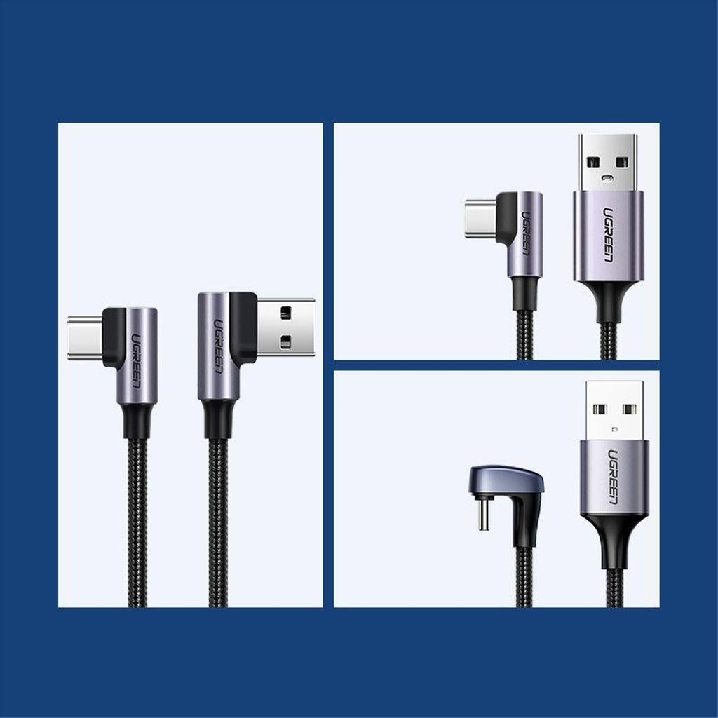 Ugreen vinkel USB til USB-C kabel QC 3.0 3A 0,5 m grå