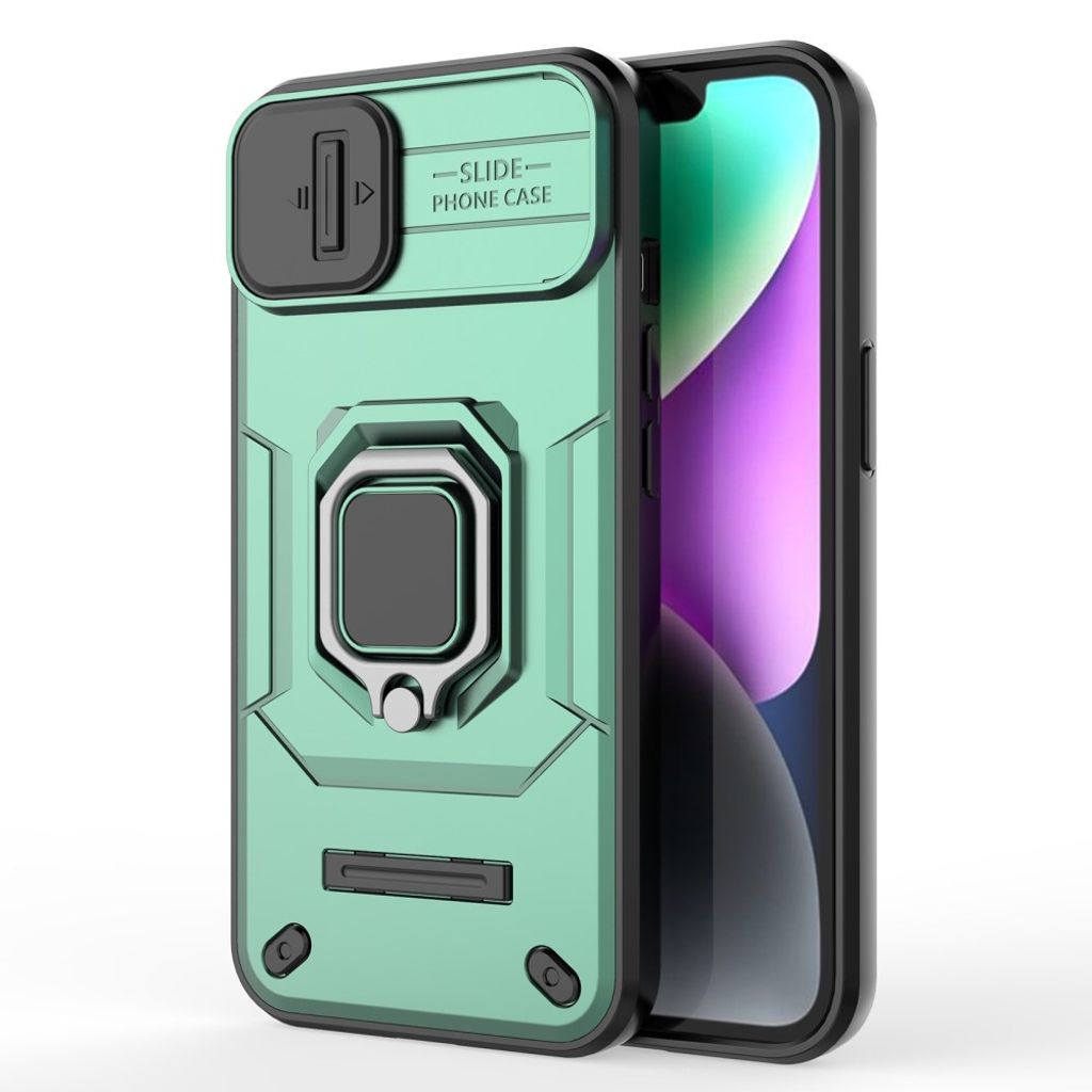 iPhone 14 Kuori linssinsuojalla ja jalustalla – Vihreä