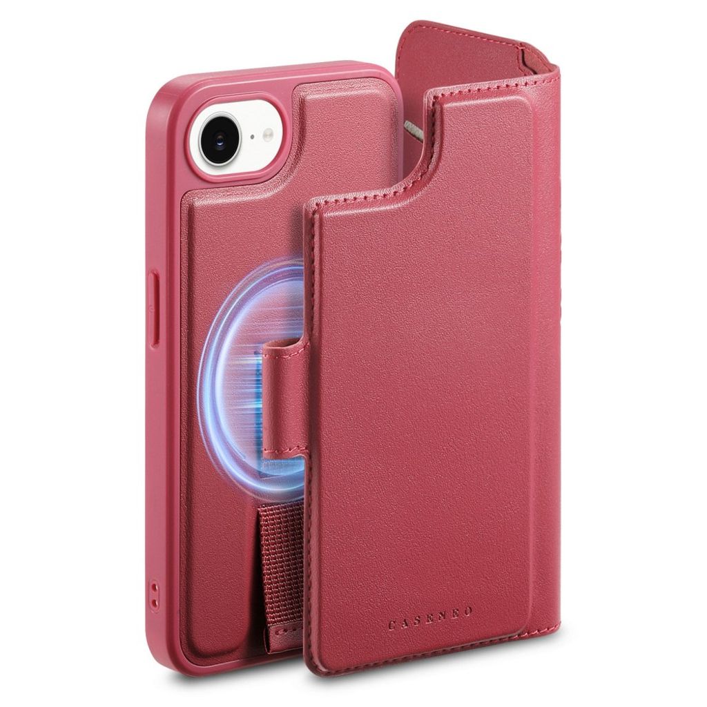 CASENEO Plånboksfodral RFID-blockerande med Handledsband för iPhone 16e – Röd