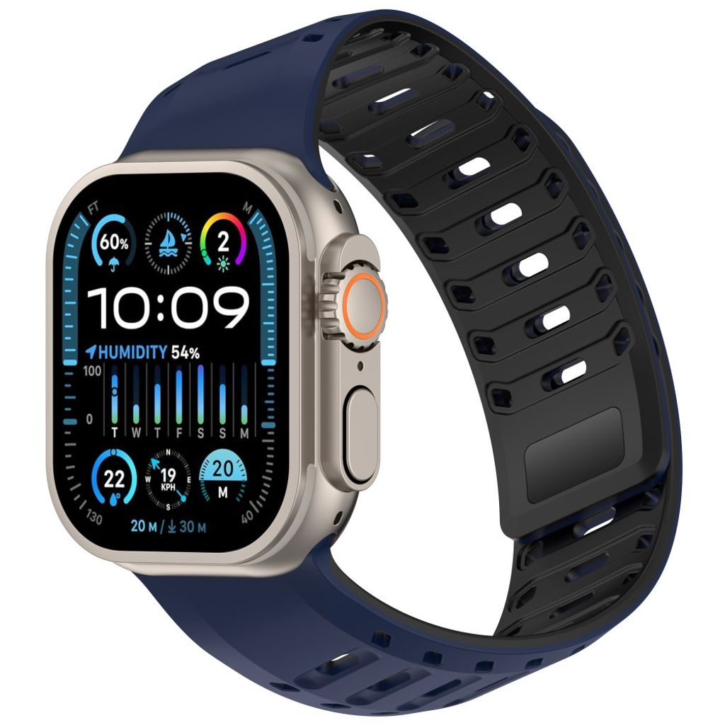 Apple Watch 49/46/44/42mm Klockarmband i Silikon Magnetisk - Blå/Svart