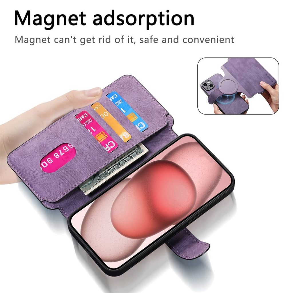 CASENEO iPhone 14 Plus Avtakbar Lommeboketui PU-lær/TPU - Lilla