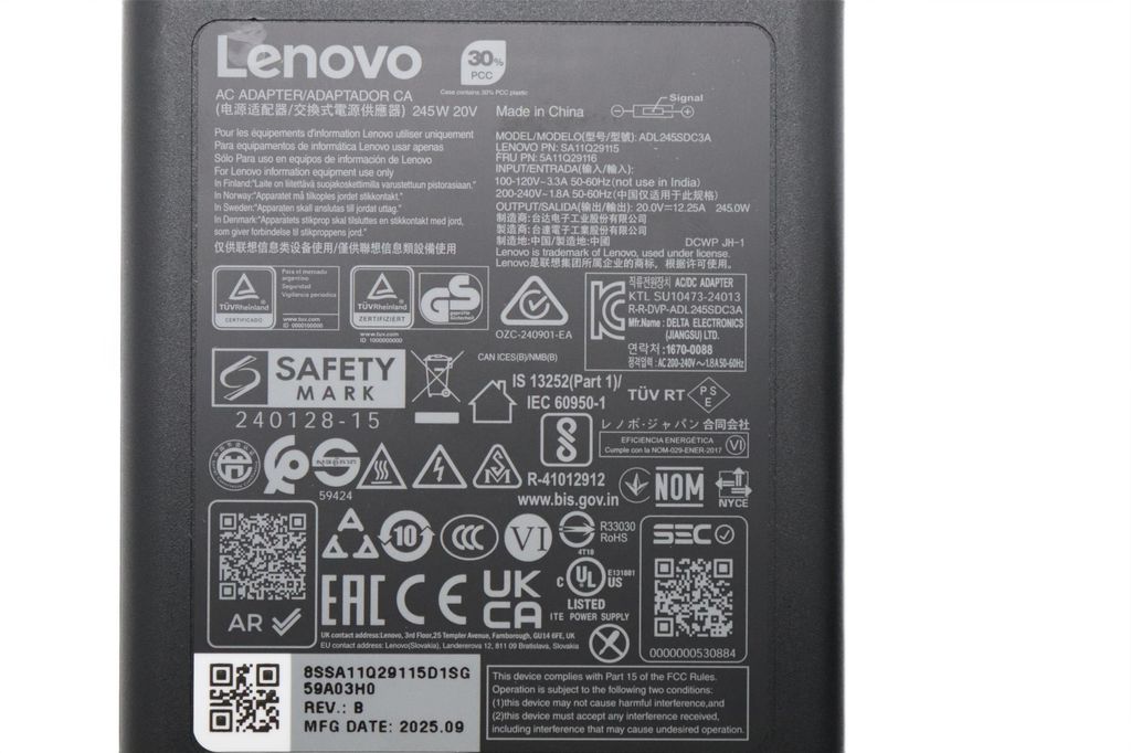Lenovo 245W Verkkolaite Suorakaiteen muotoinen 3-nastainen - Musta