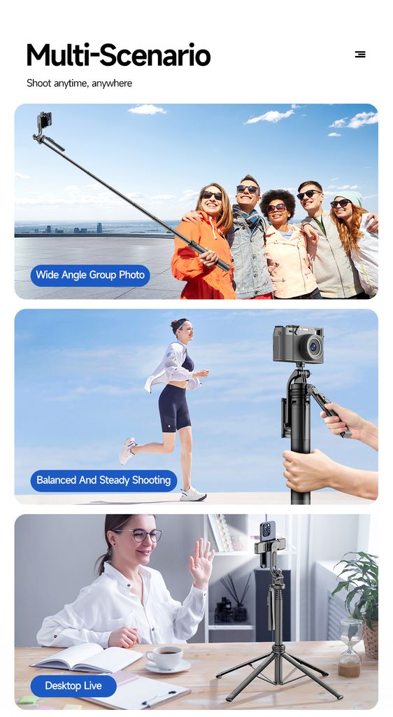 SiGN selfie-stick / teleskopiskt tripod med mobiltelefonhållare, 180cm – svart