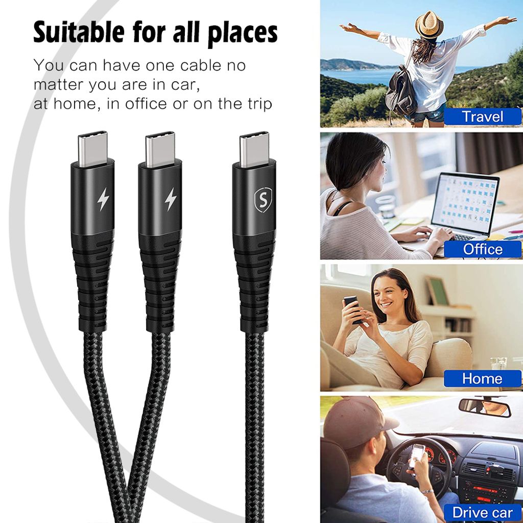 SiGN 2-in-1 USB-C -kaapeli 2 x USB-C 60W, 1,2 m – musta