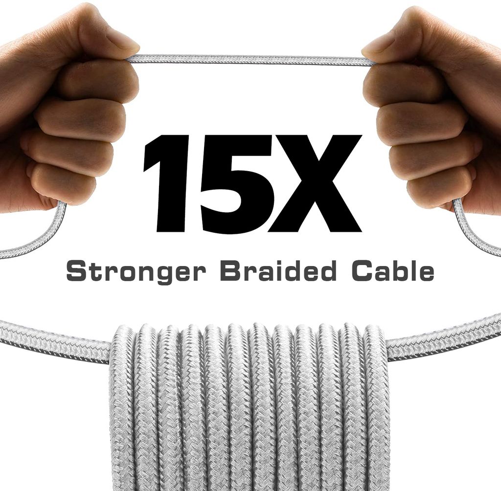 SiGN USB til Lightning-kabel, 2.1A, 3m, Nylon - Sølv