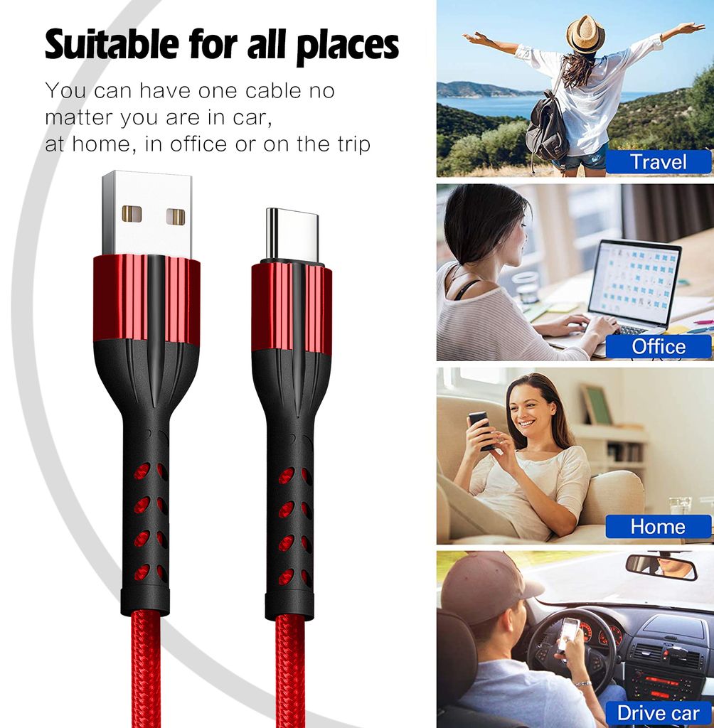 SiGN Kevlar USB-kabel med Lightning 2.1A, 2m - Grå/Rød