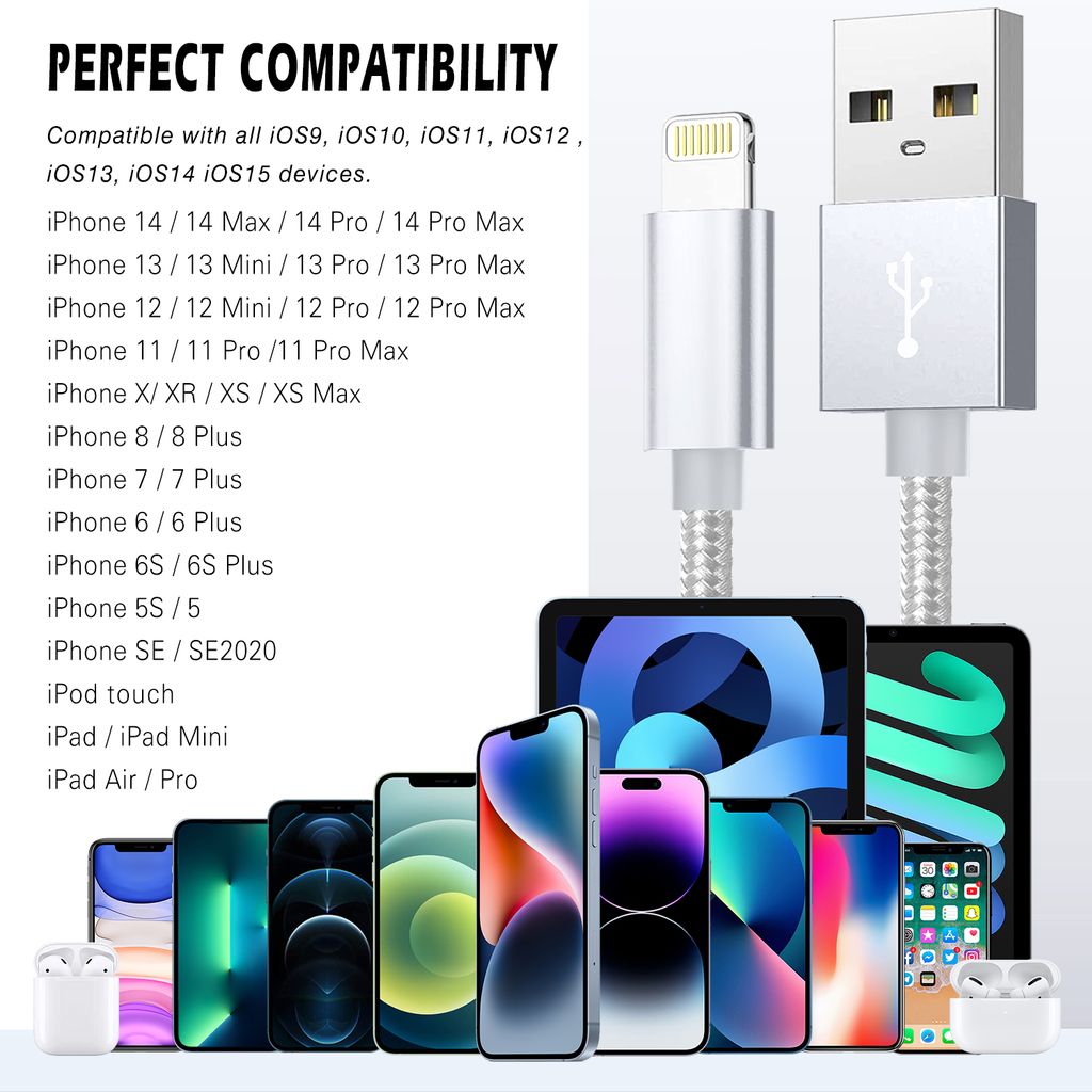 SiGN USB-Lightning-kaapeli, 2.1A, 3m, nailon - hopea