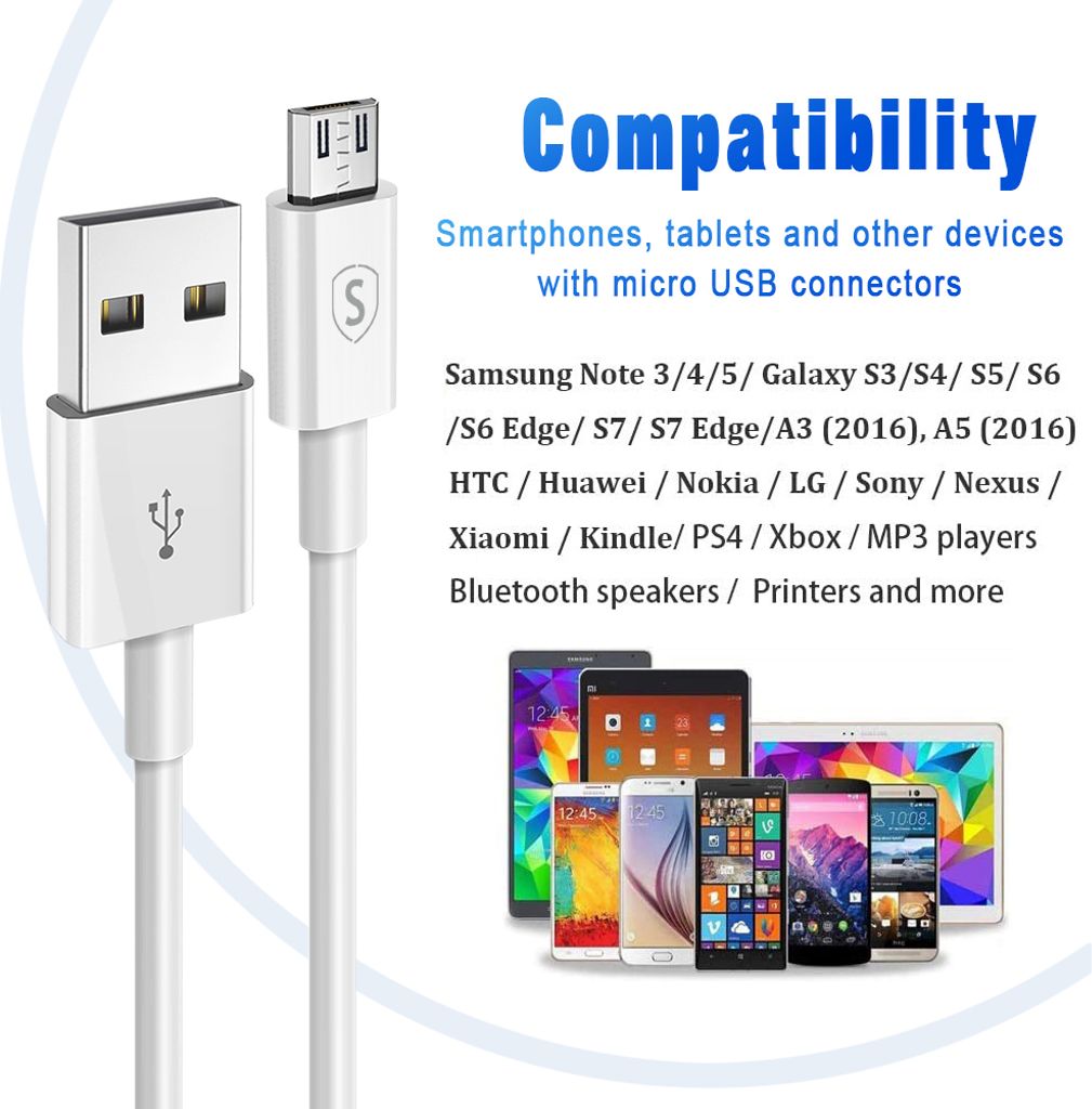 SiGN Samsung Galaxy S6, S7 micro-USB-kaapeli 5V, 2.1A, 1.2m - Valkoinen