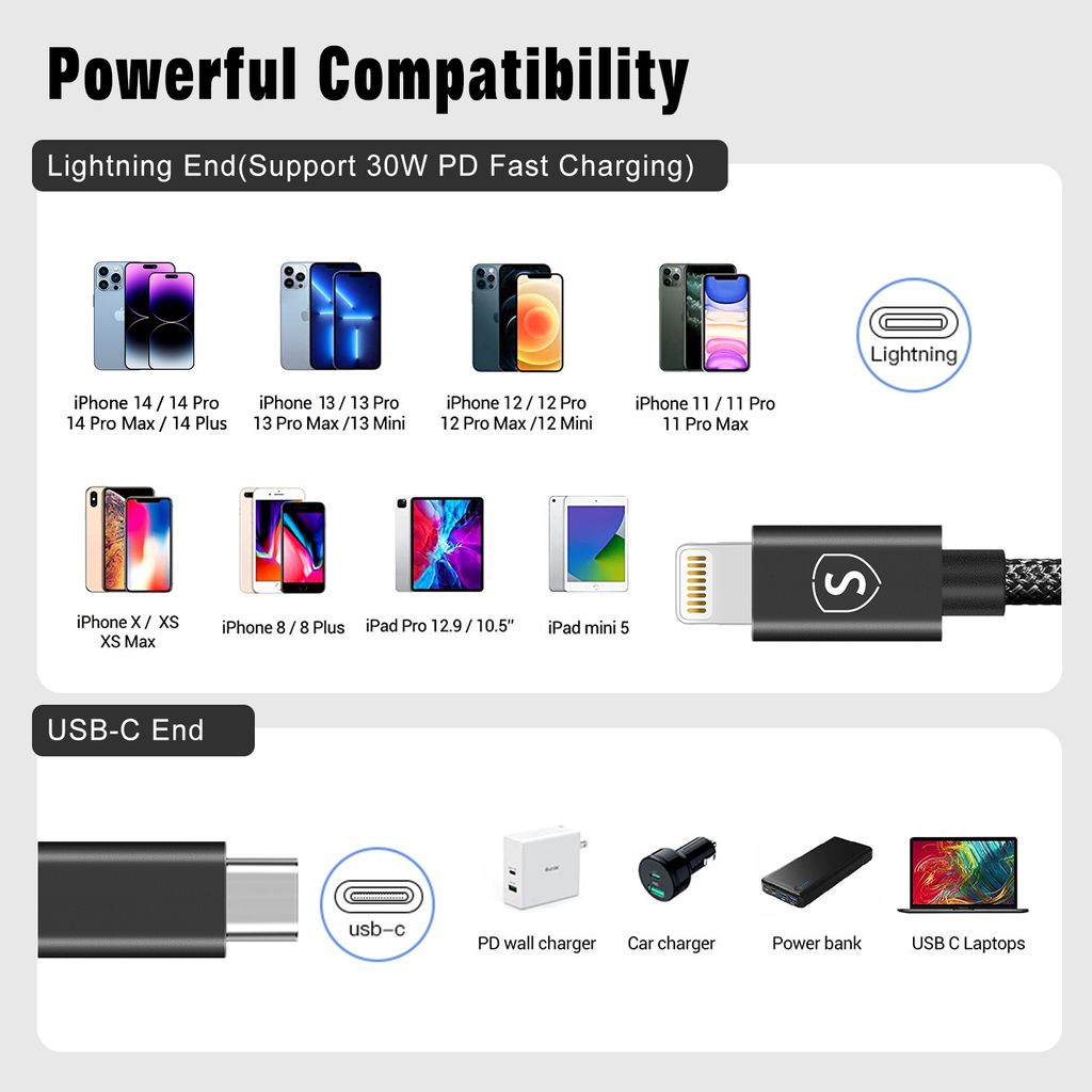 SIGN USB-C Lightning Cable 2.1A, 3m - musta