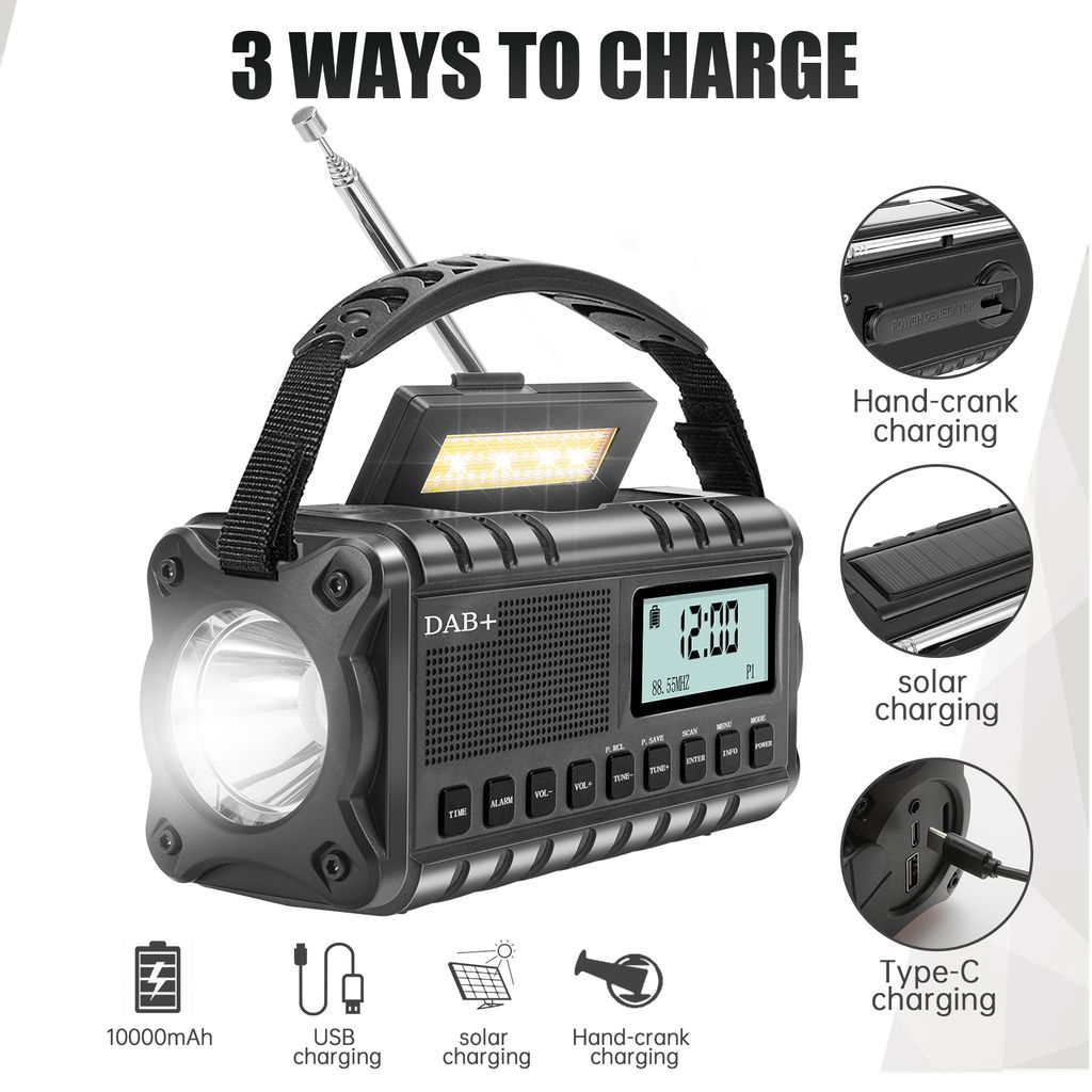 SiGN Nödradio DAB+/FM med handvev/batteri/solceller/USB-ström – svart