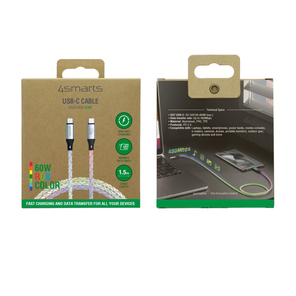 4Smarts RGBCord USB-C-kabel 60W – 1,5 m