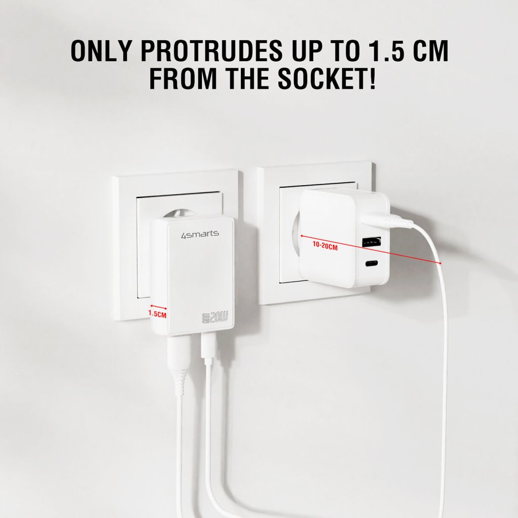 4Smarts Vegglader FlatPlug Duos 20W GaN – USB-C/USB-A – Hvit