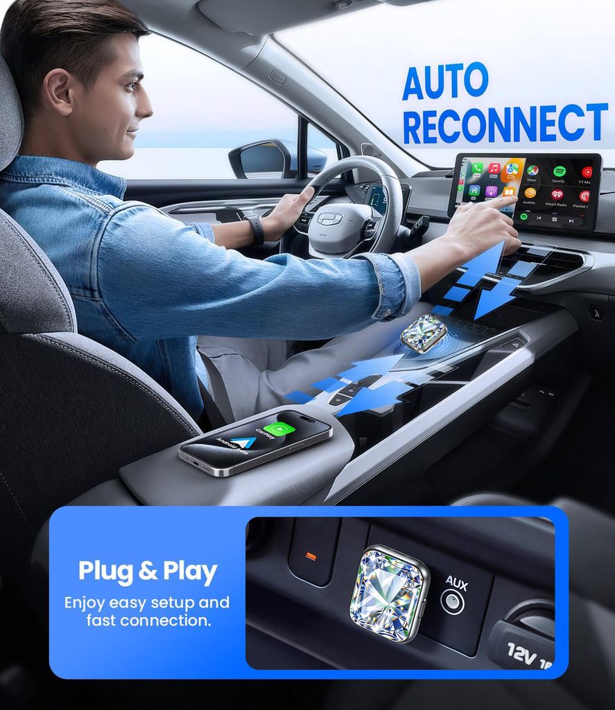 SiGN 2-i-1 Trådlös CarPlay / Android Auto adapter – Silver