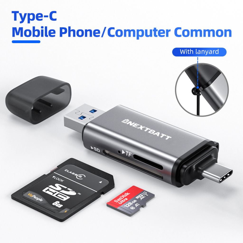 NEXTBATT SD-/microSD-minneskortläsare med USB-C/USB-A