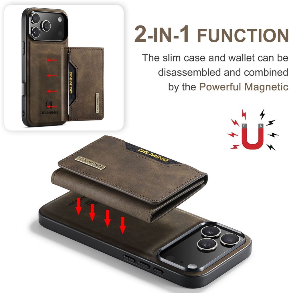 DG.MING iPhone 18 Pro/17 Pro Deksel med Avtakbar Lommebok - Brun