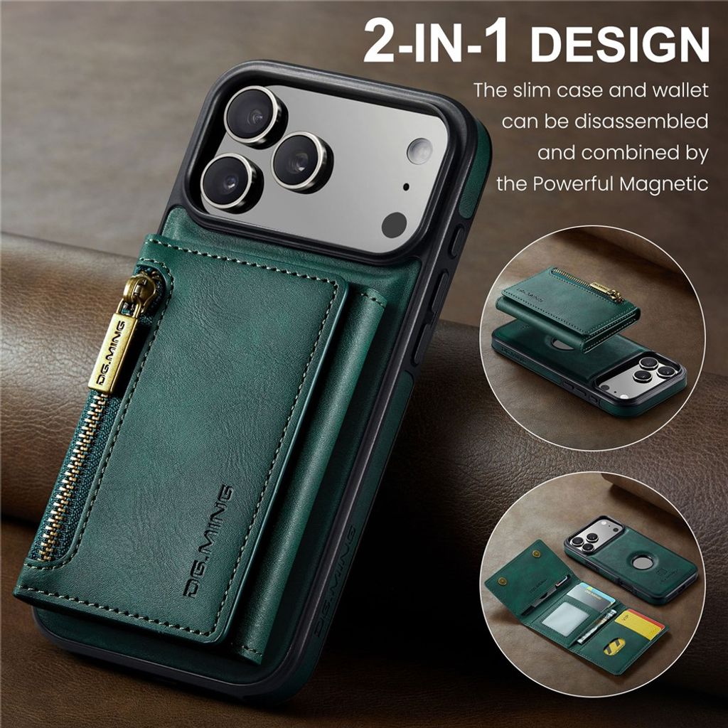 DG.MING iPhone 18 Pro Max/17 Pro Max Skal med Magnetisk Avtagbar Plånbok - Grön