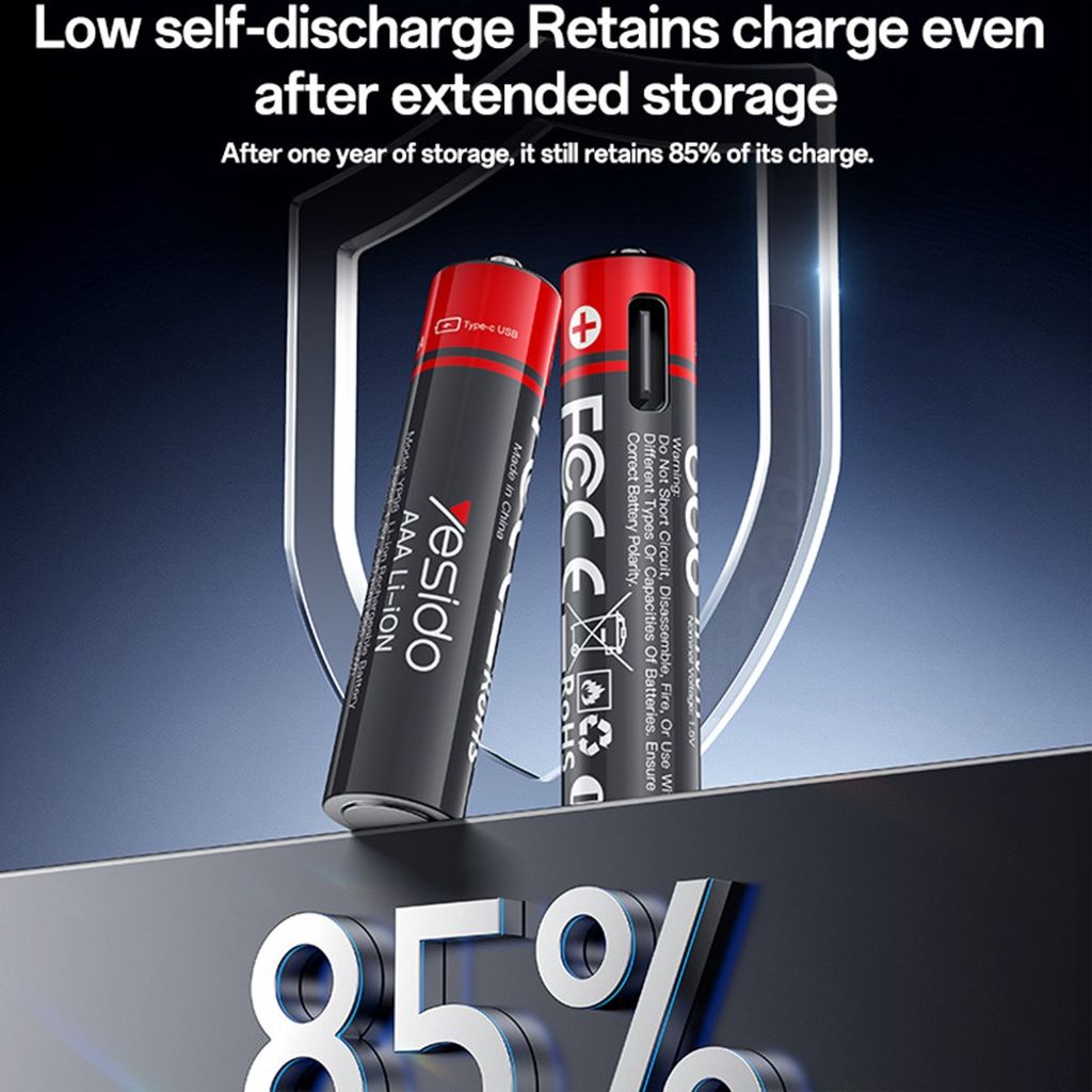 YESIDO YP98 AAA Uppladdningsbara Batterier 4-pack – USB-C, 666mWh