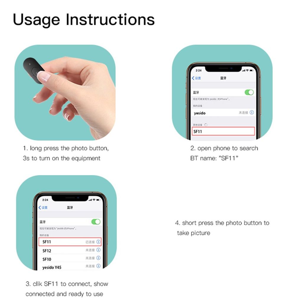 YESIDO SF11 Selfiestang og stativ med Bluetooth-fjernbetjening, 70 cm
