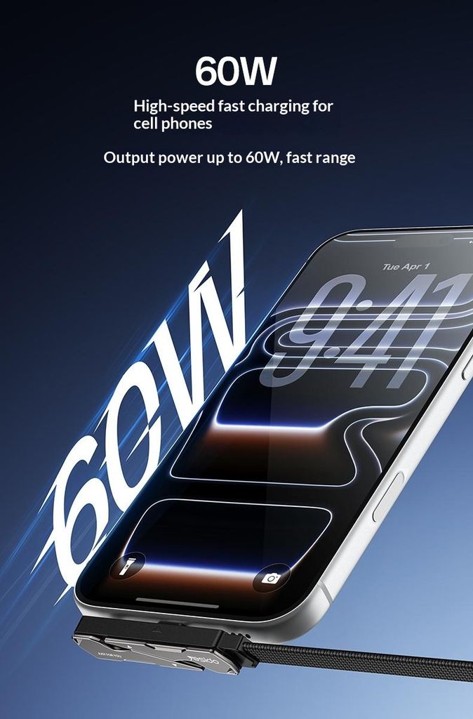 Yesido CA207 USB-C till USB-C laddkabel med stativ – Svart