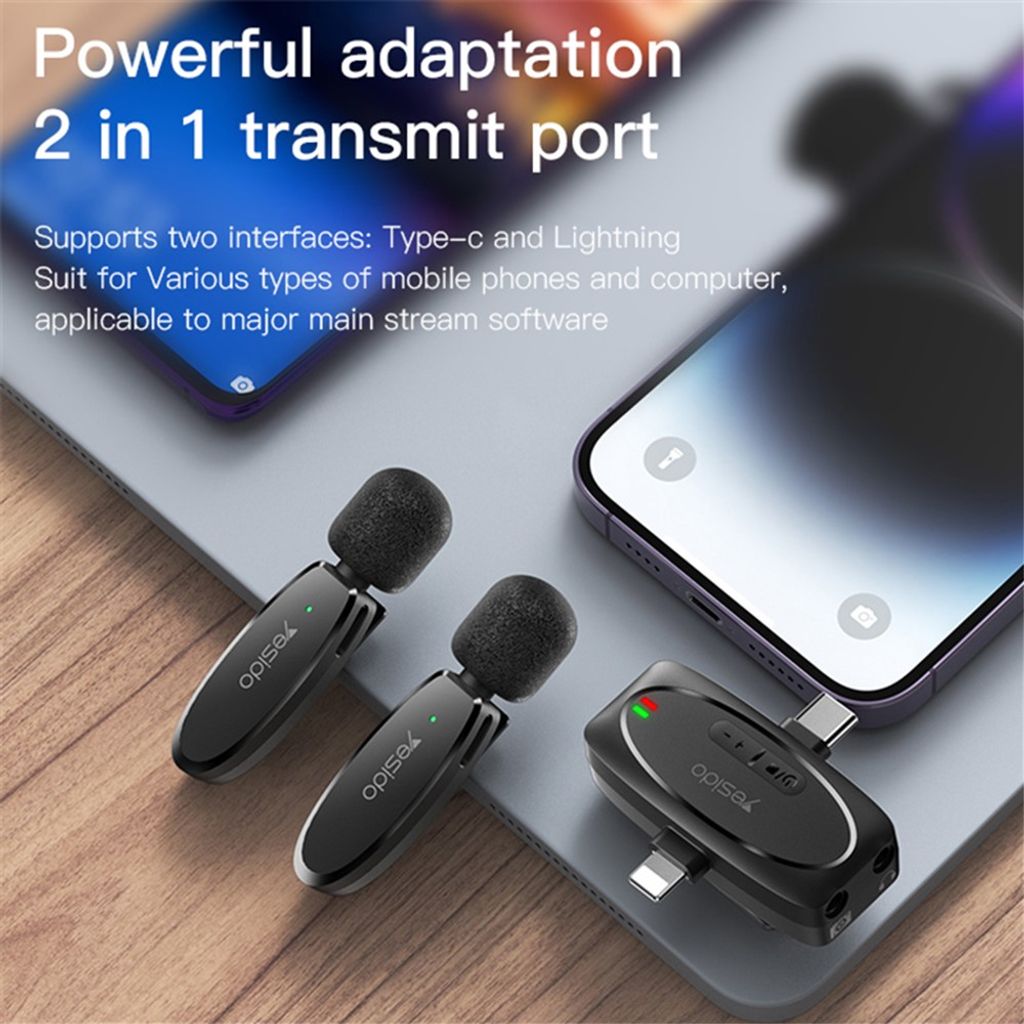 Yesido KR13 USB-C trådløs MEMS-mikrofon med klips, 2-pakning – svart