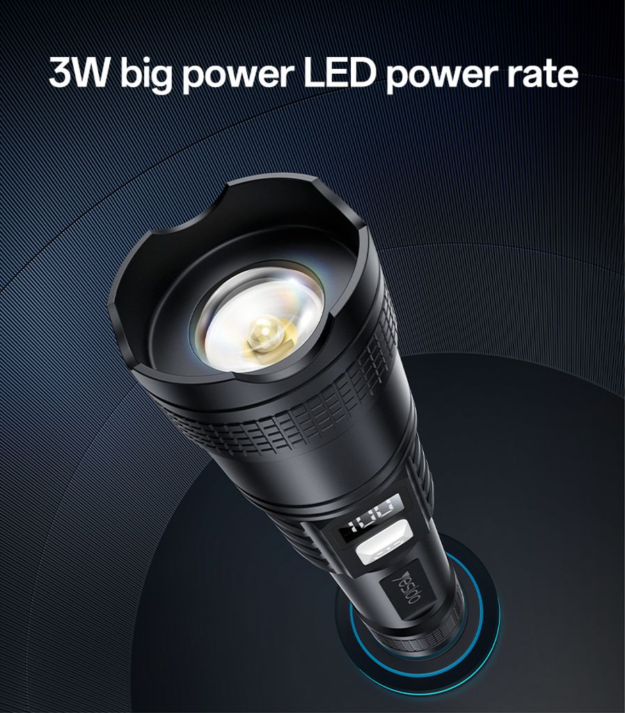 Yesido Teleskopisk Zoombar LED-lommelykt Oppladbar med Digital Display