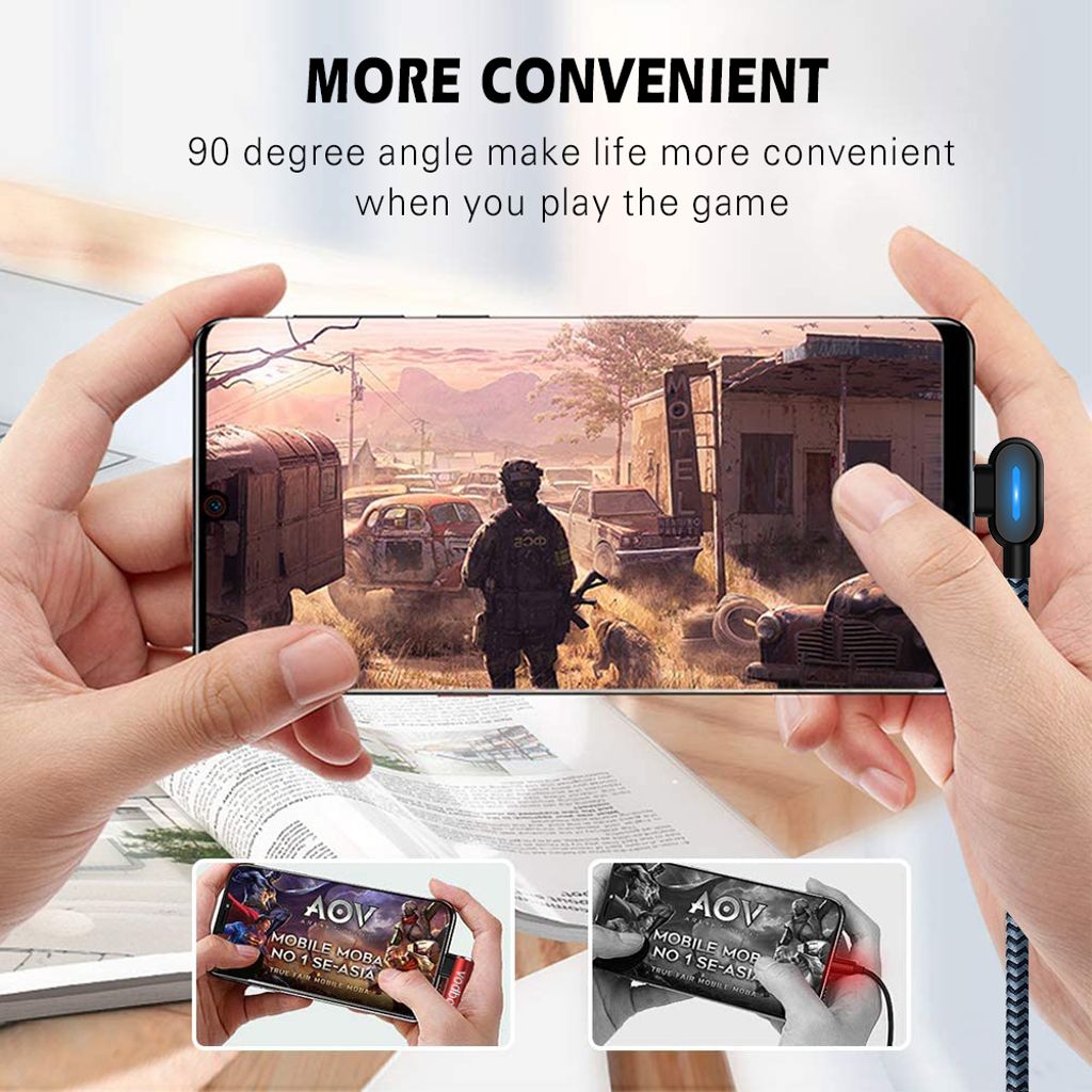 SIGN vinklet USB-C-kabel med LED-indikator 2.1A, 12W, 1m - Sort