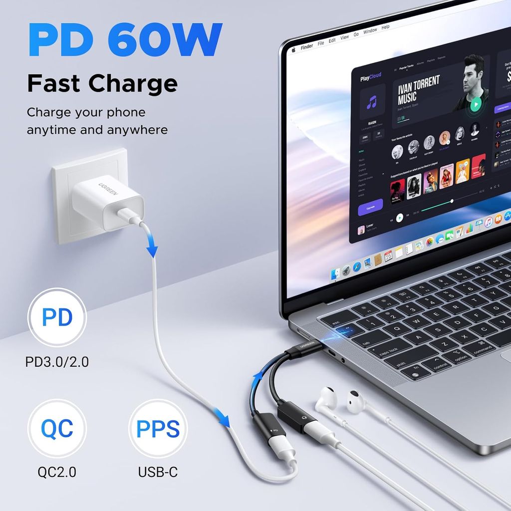 UGREEN USB-C Audio Adapter for Headphones and Charging